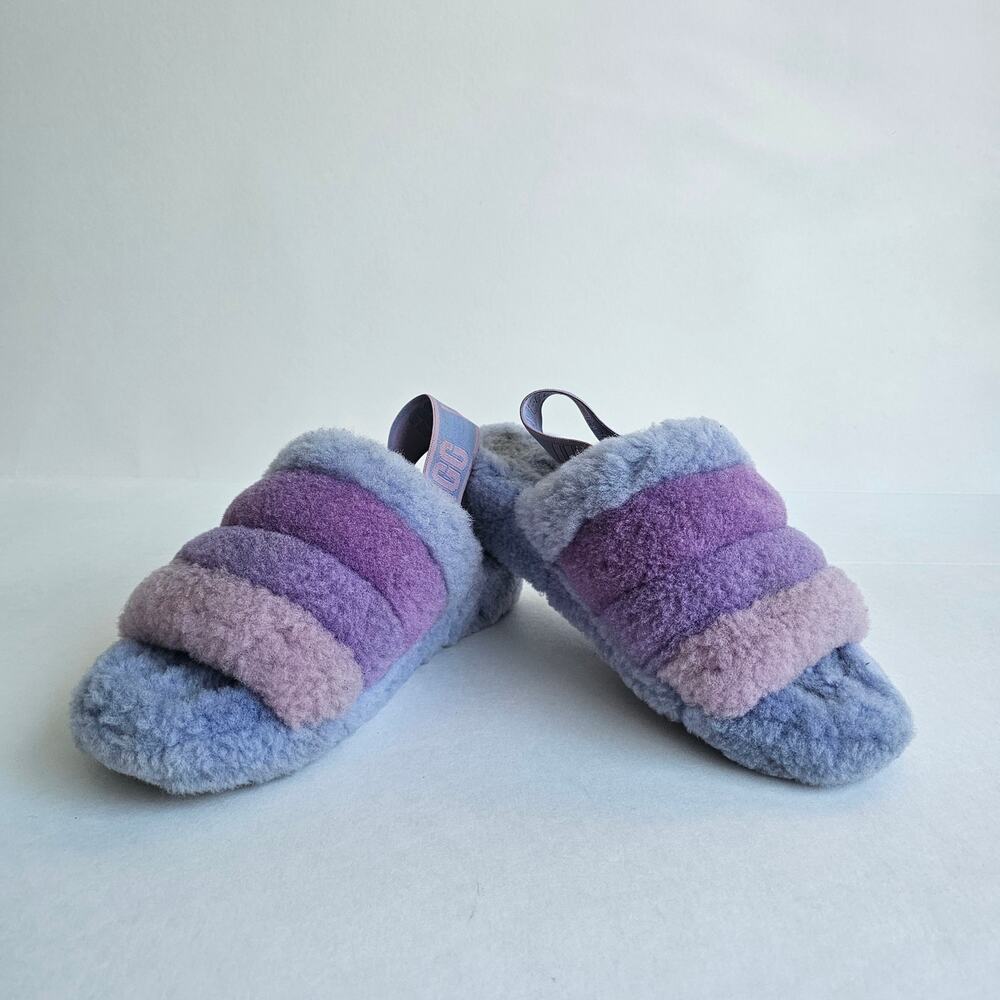 UGG Fluff Yeah Slingback Sandal Size 7 Cornflower Blue Purple Wool Shearling